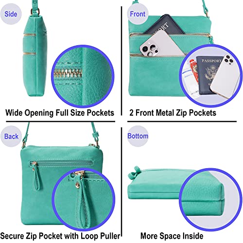 Image of Solene Small Multi Zipper Pocket Crossbody Bag with Adjustable Strap, Lightweight Travel Purse, Daily Small Messenger Pouch