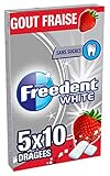 FREEDENT WHITE - Chewing-gum goût Fraise sans sucres - 5 paquets de 10 dragées - 70g