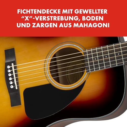 Fender CD-60 Dreadnought V3 DS Akustikgitarre, Walnussgriffbrett, 3-Tone Sunburst, Inklusive kostenloser virtueller Kurse auf Fender Play