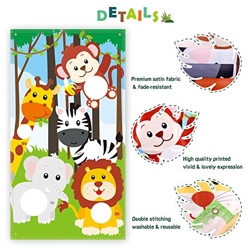 Safari Animals Toss Games Banner with 5 Bean Bags for Kids Children's Family Party Zoo Animals Theme Indoor Outdoor Parties Supplies Decoration