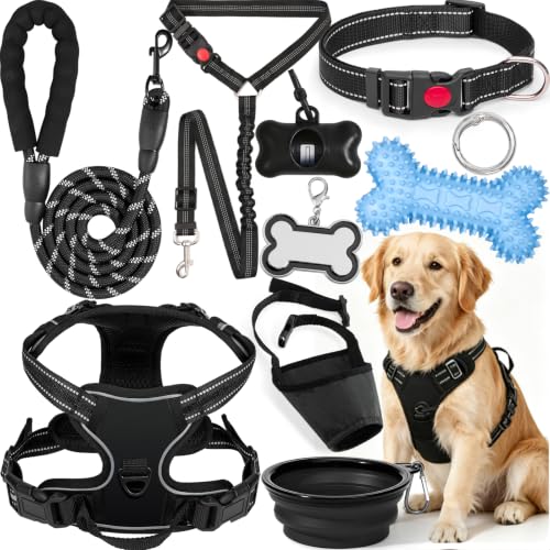 YXFDOYT No-Pull Dog Harness & Leash Set (Black, Large)