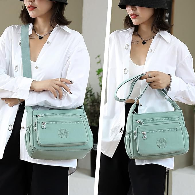 Image of Women Sling-body Bag Waterproof Nylon Multi-layer Sling Bag Casual Satchel Bag Shoulder Bag Messenger Bag Travel Sling-body Bag Day Pack Card Holder Black and Silver.
