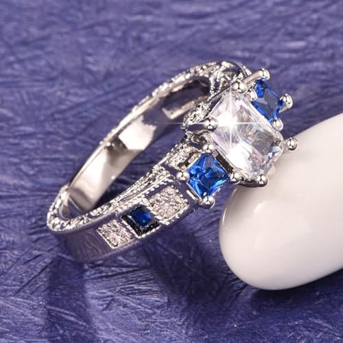 925 Sterling Silver Engagement Rings Radiant Cut Solitaire Cubic Zirconia CZ Wedding Promise Rings for Her 3 Stone Wedding Band for Women3