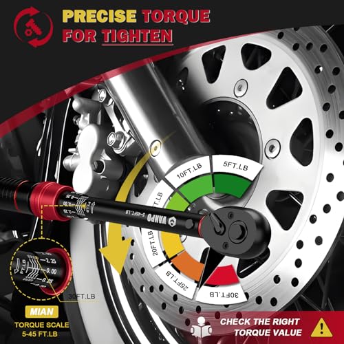 Image of VANPO Torque Wrench 3 /8-inch Drive 5-45 Ft-Lb for Spark Plugs,±3% Accuracy | Click Style, 6.8-61Nm, Dual-Direction, 72 Tooth, Aluminum Adjustable Torque Wrench for Bike, Motorcycle & Engine Repair