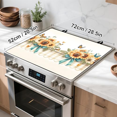 Image of Stove Top Cover Retro Flower Gas Stove Top Cover for Home Decoration Kitchen Pad Non-Stick Washable Cooktop Covers Countertop Protector Keep Stove Clean 28 inchx20 inch (Sunflower)