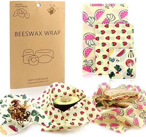 Beeswax Wrap Set by Funhouse! 3 Wax Wraps WITH Extra Security! Multisized Bees Wrap Food Wrap - Bee Paper for Eco-Friendly Cling Film Plastic Wrap Alternative - Zero Waste, Reusable Beeswrap Cloth