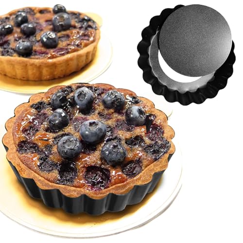 image for CFGUK 6 Pack Mini Tart Pans 4 Inch with Removable Bottom Round Non-sti