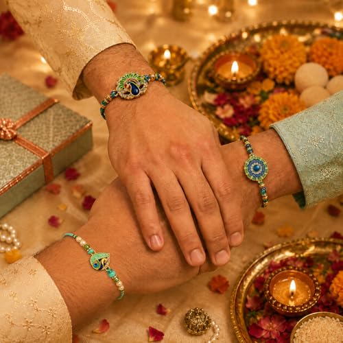 Image of Frostick Rakhi Gift Combo for Brother - Pack of 3 Rakhis, Celebrations Chocolates pack, Roli Chawal & Greeting Card | Raksha Bandhan Hamper for Men Rakhi Set for Bhai
