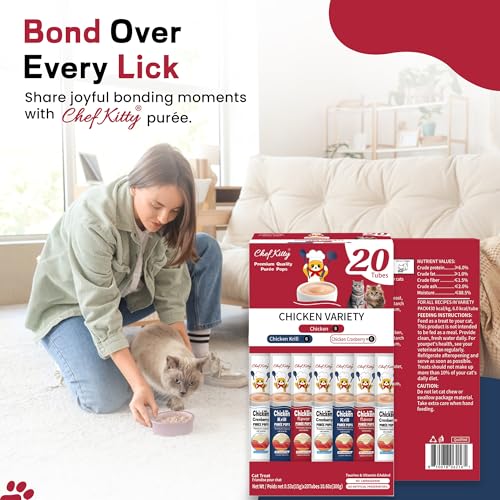 Purée Pops + Pink Feeding Spoon, Grain-Free, Lickable, Squeezable Creamy Cat Treat/Topper, 20 Tubes, Chicken Mix Variety - Image 4