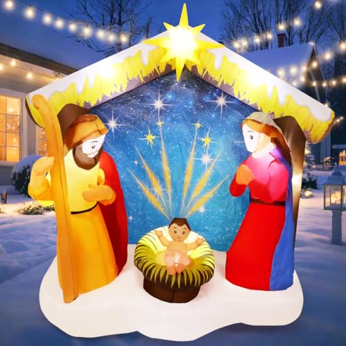 COMIN 6FT Christmas Inflatables Nativity Scene Outdoor Decorations, Christmas Blow