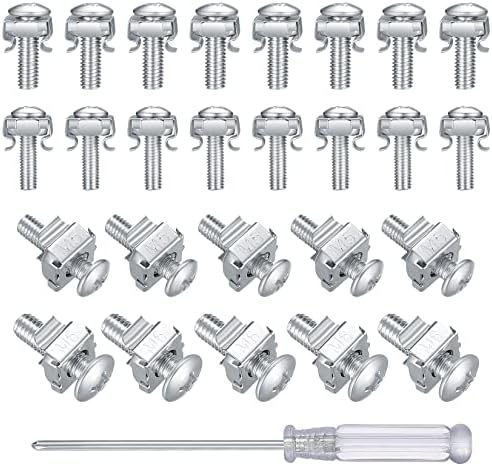 50 Pcs Cage Nuts, and Bolts Set, M5*20mm/M6*20mm Mount Rack Server Shelves Cabinet Screws Nuts Bolts for Network Cabinets, Patch Panel Rack, Data Network Cabinets, with Screwdriver