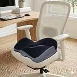 Almofada Ortopédica Para Assento Espuma de Memória - Alívio Dor Lombar, Ciático e Cóccix - Base Antiderrapante e Capa Lavável - Cadeira de Escritório, Carro e Home Office (Preta)