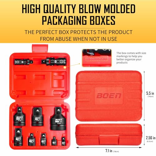 Image of BOEN 10-Piece Impact Socket Adapter and Reducer Set, Standard SAE 1 /4 inch 3 /8 inch 1 /2 inch 3 /4 inch, CR-MO Steel Driver & Wrench Conversion Kit Socket Reducer with 3 /8 inch & 1 /2 inch Universal Joint
