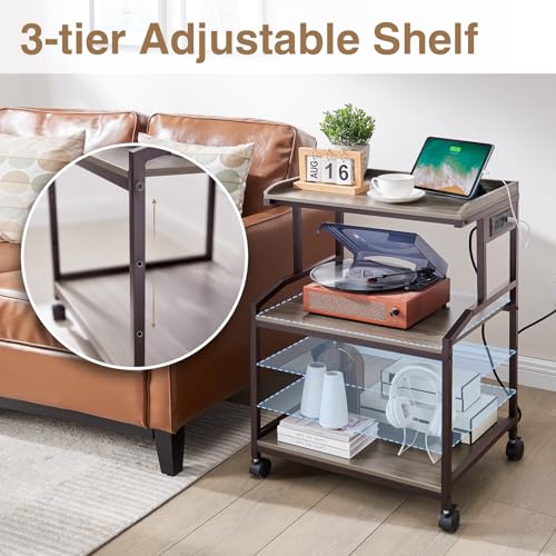 Image of Lauren&Harold 34'' Printer Stand with Power Outlets & USB Ports Grey /Bronze