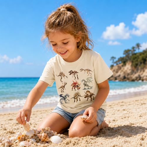 Image of Dinosaur Shirt for Kids Boys Girls Funny Toddler Dino Short Sleeve Graphic Cotton Tee Top 2-7T