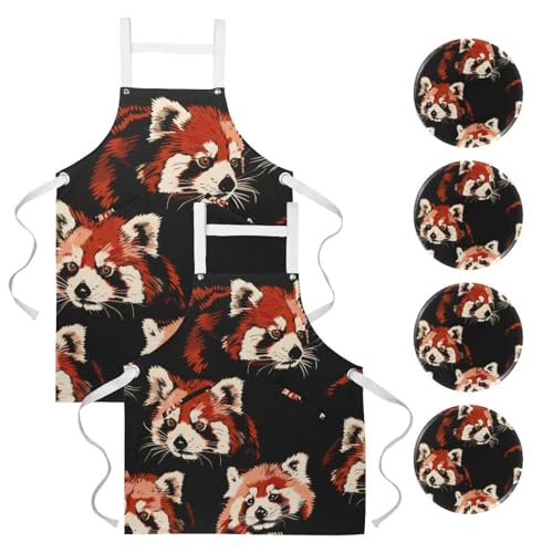 Tablier de cuisine pour restaurant et bar taille unique panda rouge