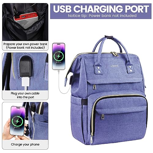 Image of LOVEVOOK Women's 15.6 Inch Professional Travel Backpack, Waterproof College Work Bag with USB Port, Blue-Violet