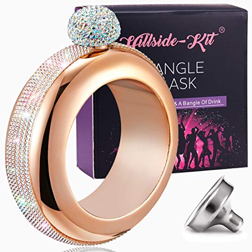 Hillside-Kit Bracelet Bangle Flask Handmade Crystal Lid Creative 304 Stainless Steel Wine Flask Gift For Women Girls Men Party Flask Hidden Liquor Flask Bracelet Funnel Set 3.5oz