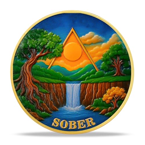 deDecoml Sober Coin Sobriety Chips with Inspiring Waterfall and Tree Design Embrace Your Journey One Day at a Time