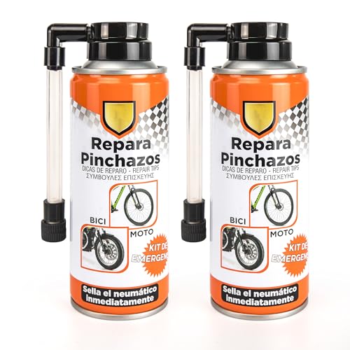 Kit Repara Pinchazos para Bicicleta, Motos y Patinetes 200ml Sella el Neumatico Inmediatamente -...