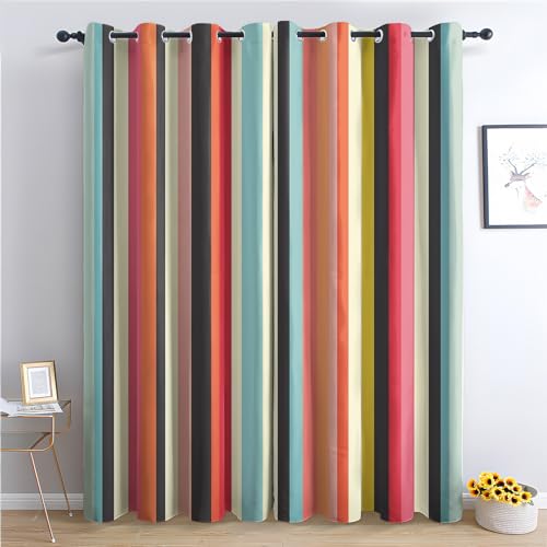 AncyloPryn Colorful Striped Curtains, Vibrant Striped Blackout Curtains for Bedroom,
