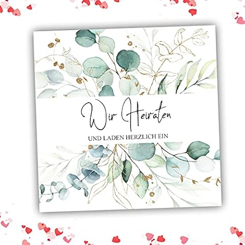 40 Einladungskarten mit Umschlägen Einladung zur Hochzeit klassisch Quadratisch 14,8 x 14,8 Hochzeitseinladung Wir Heiraten Karten Save The Date Eukalyptus Cover