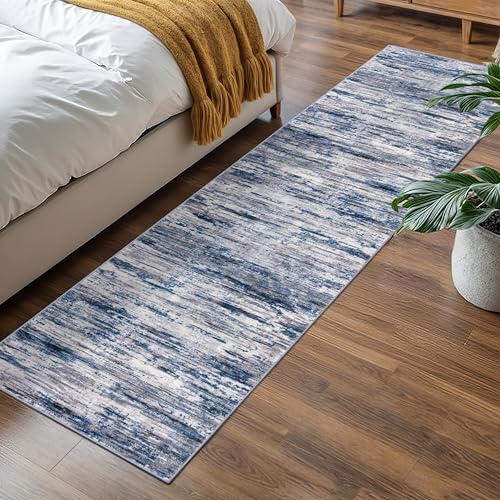 2x7 Navy Blue Gray Neutral Multi Modern Abstract Runner Rug for Hallways, Super Soft Hallway Decor Kitchen Rugs with Non-Slip, Non-Shedding Washable Rug for Hallways Entryway Bedroom Indoor