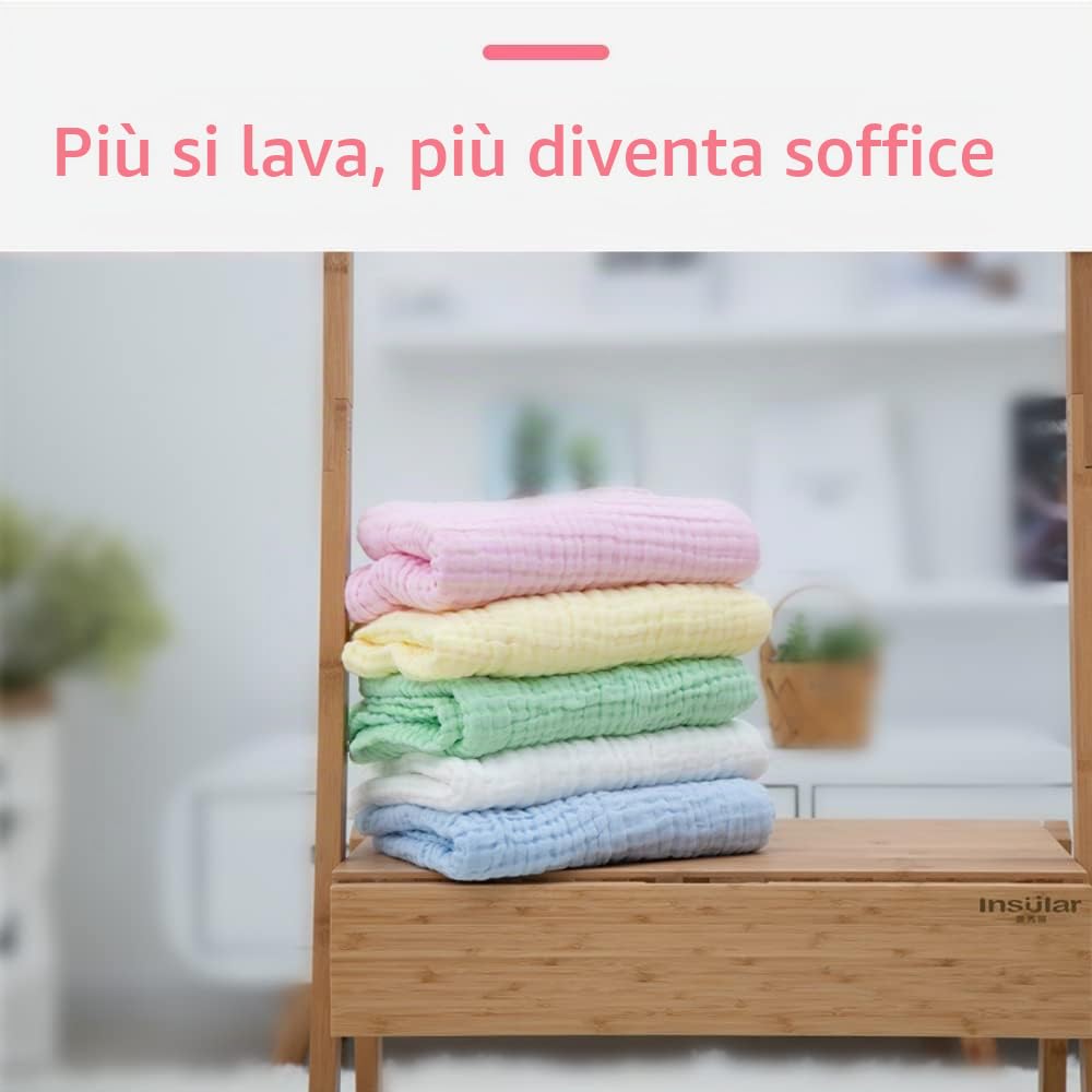 YeBon 2 asciugamani da bagno in mussola per bambini, in cotone super morbido, 6 strati, coperta fasciante per neonati 100 x 100 cm, registro del bambino come doccia (blu)