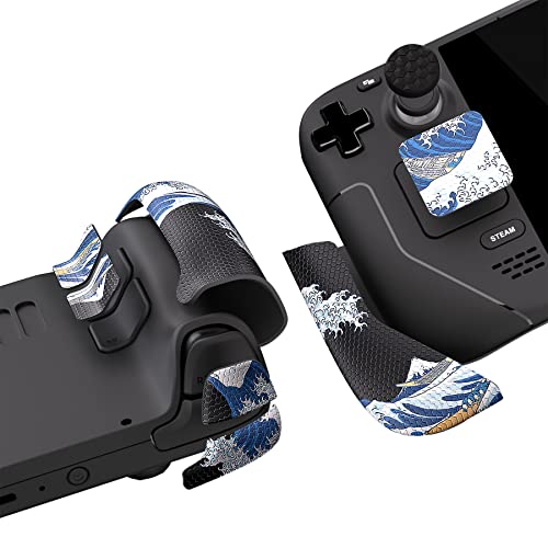 Image of PlayVital Professional Textured Soft Rubber Pads Handle Grips for Steam Deck LCD & OLED, Trackpads Skin Grip Enhancement Back Button Protective Stickers Set with Thumb Grip Caps - The Great Wave