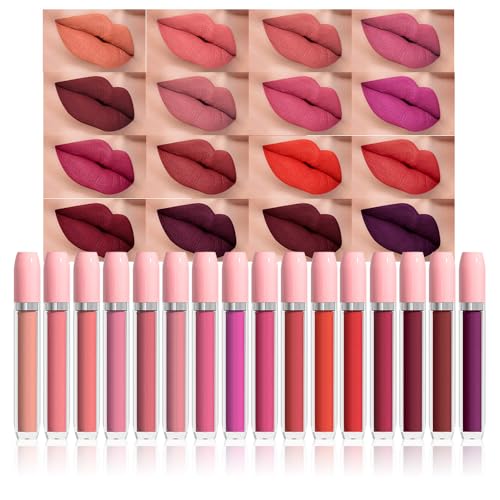 Image of evpct 16Pcs Matte Liquid Lipsticks, Mauve Plum Purple Marron Orange Wine Red Pink Lipsticks Set, Long Lasting Waterproof Lip Gloss Highly Pigmented Lipstick Makeup 24hr Original Smudge Proof labial