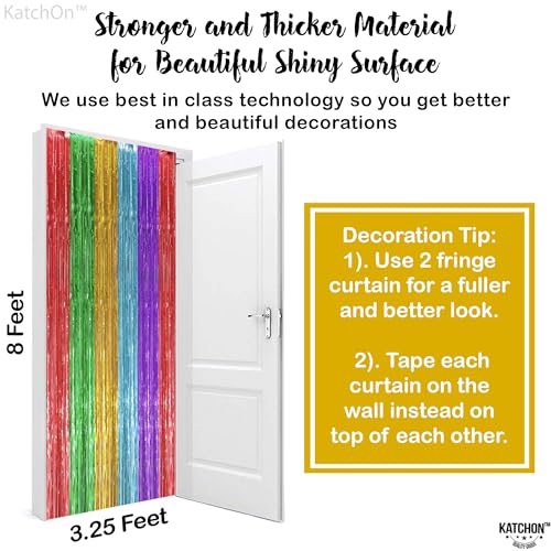 Image of KatchOn, XtraLarge Rainbow Streamers - 3.2 x 8. Ft, 2 Pcs | Multicolor Fringe Curtain for Fiesta Party, Hawaiian, Luau, Unicorn Birthday Decorations | Rainbow Backdrop for Back to School Decorations