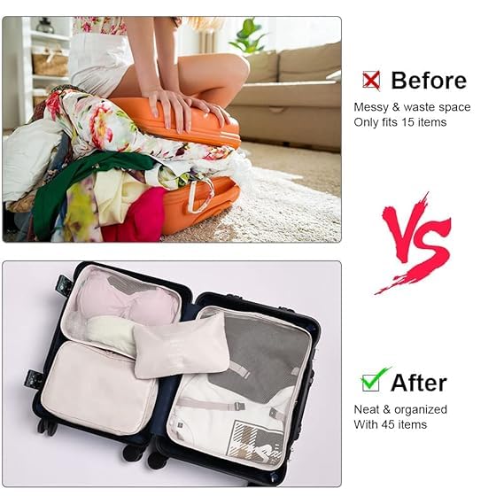 Image of OSDUE | 7 In 1 Polyester Suitcase Organizer | Travel Cube System, Separators Travel Pouches, Travel Organizer, Clothing, Underwear, Footwear, Cosmetics, Socks |Organizers Sacks Storage Suitcase Set