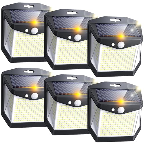 Luz solar exterior jardim LED: 248 LED luzes solares movimento sensor luzes 3 modos focos exteriores IP65 impermeável lâmpada holofote jardim solar 270° iluminação para jardim, garagem pátio, 6