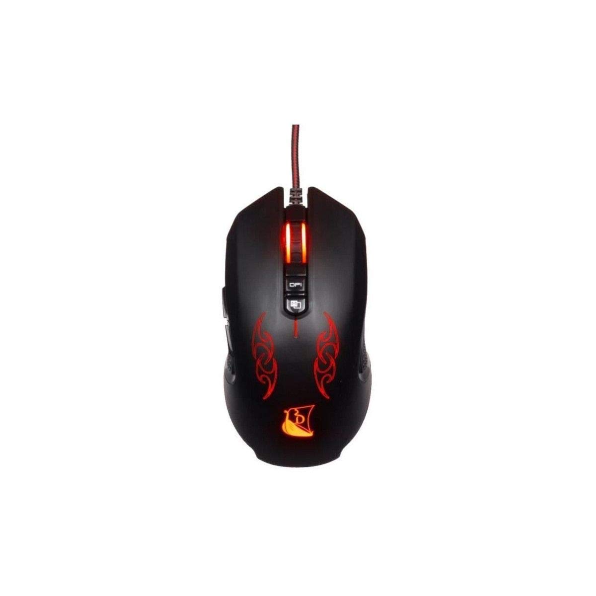 Konix Ratón con Cable Drakkar Hœnir para PC Gaming, 8 Botones, frecuencia de 1000 Hz, resolución de 3200 dpi, retroiluminación de 4 Colores