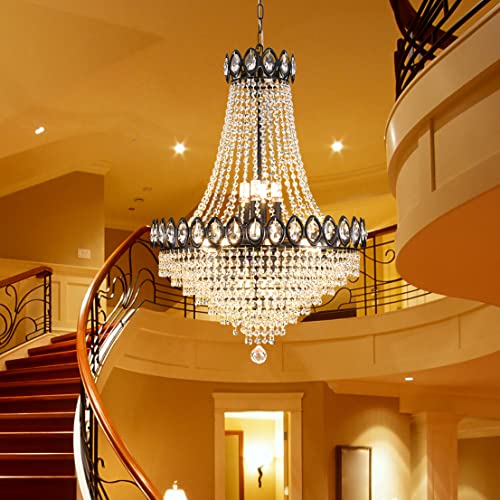 AooLiWang Black & Gold 23.6inch Luxury Modern Crystal Chandelier Lighting Raindrop Crystals,14 Lights Large Garden Ceiling Pendant Light for Living Room Bedroom Hallway