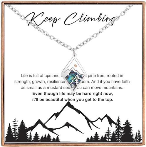 Inspirational Gifts for Women Mountain Necklace Pine Tree Necklace Mustard Seed Necklace Jewelry Gifts for Hikers, Campers, Climbers and Nature Lovers