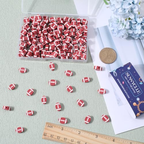 SUNNYCLUE 1 Box 160PCS 12mm Sports Beads Football Beads Bulk Mini American Football Rugby Small Double Side Cute Ball Flat Round Polymer Clay Spacer Beads for Jewellery Making Beading Kit Bracelets - Image 3