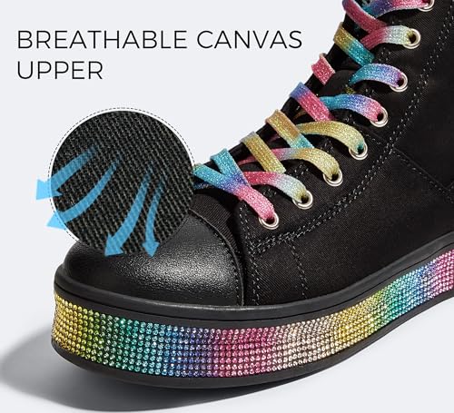 LUCKY STEP Women's High Top Canvas Sneakers Rhinestone Side Zipper Shoes Fashion Sneaker Casual Platform Ankle Boots Walking Canvas Shoes2