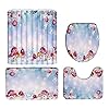 4 Pcs Shower Curtain Set Christmas Ball Bath Mat Winte Holiday Red Xmas Ball Snowflake Snow Scene New Year Bathroom Bedroom Kitchen Rug Toilet Cover and U Shaped Mat