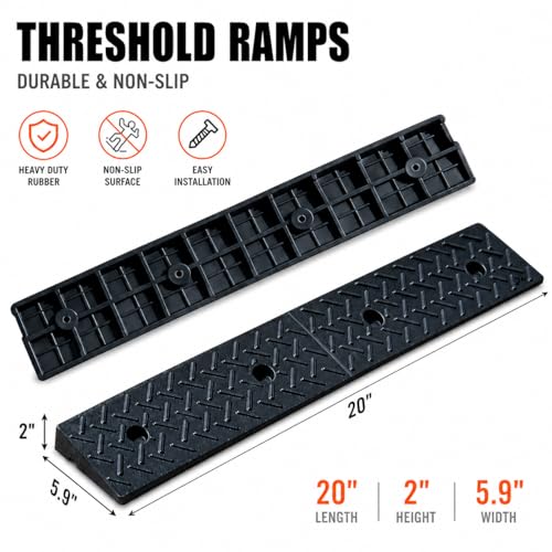 2 Pack Threshold Ramps,Rubber Curb Ramp, 2 Inch Rise, Heavy Duty, 5000 lbs Load Capacity, for Garage, Warehouse, Wheelchairs, Strollers, Motorcycles, Cars, Lawn Mowers, Trailers, Bike (2" Rise) by METFUIN - Image 5