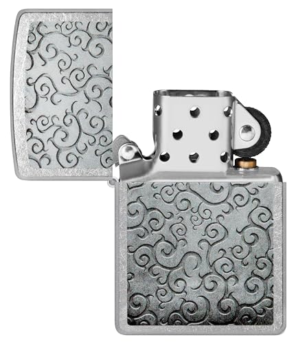 Image of Zippo Vines Windproof Lighter - Engraved Floral Vine Pattern on Brushed Chrome, Refillable, (BIS Certified)