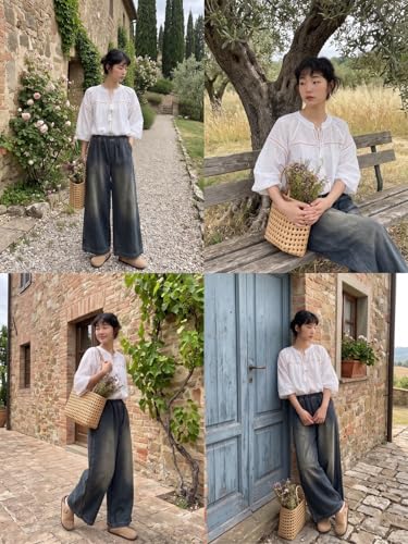 Image of GRECIILOOKS Denim Palazzo for Womens | Jeans for Woman | Women's Relaxed Fit High Rise Baggy Jeans | Loose Fit Wide Leg Oversized Denim Jeans