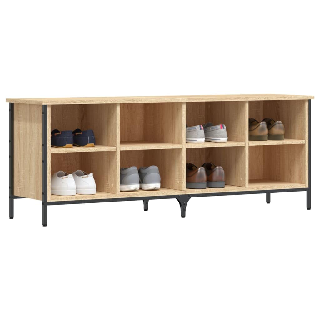 Regał na buty dąb Sonoma 131 x 35 x 50 cm, materiał drewnopochodny z 8 półkami i stabilną ramą stalową, idealny jako szafka na buty, szafka na buty, organizer na buty, garderoba, korytarz