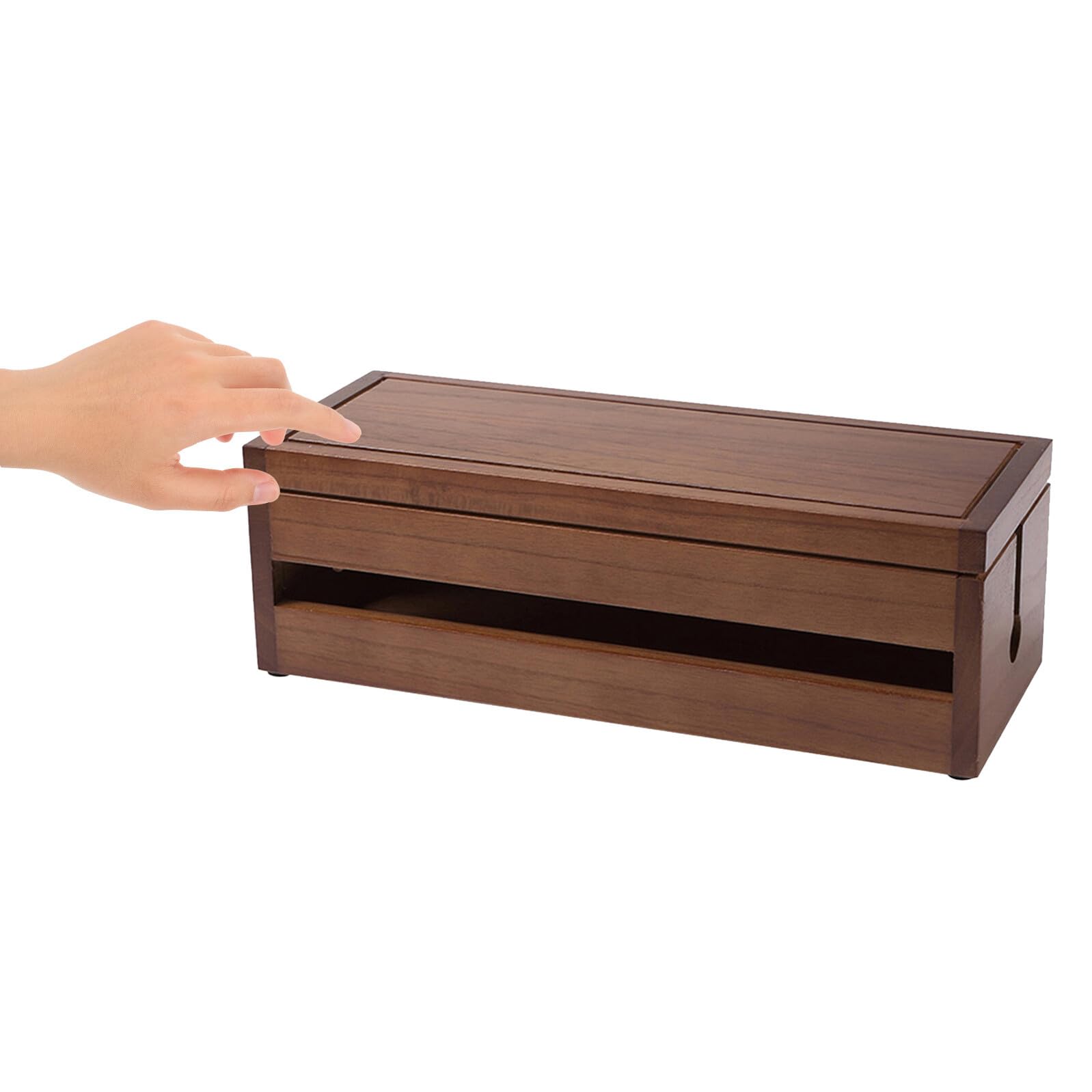 Caja Organizadora de Cables de Madera Café Grande para Escritorio