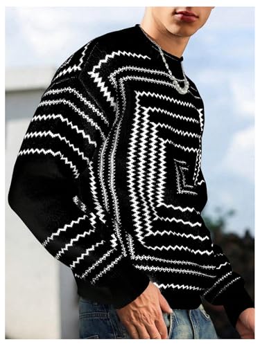 Men's Graphic Print Drop Shoulder Pullover Sweaters Crew Neck Long Sleeve Loose Fit Sweater4