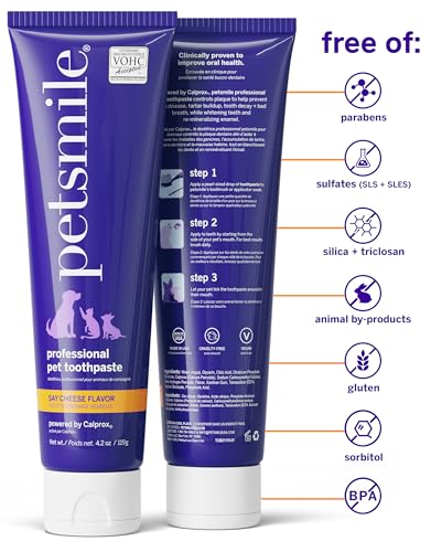 Petsmile Professional Pet Teeth Brushing Kit for Cats & Dogs - Only VOHC Accepted Toothpaste & Patented Toothbrush - Proven to Control Plaque & Tartar Calprox Formula (Say Cheese, 119 g, 4.2 Oz) - Image 5