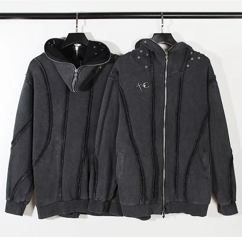 MOLERFO Men's Y2K Gothic Zip Up Hoodies Trendy Grinding Edge Masked Hoodies Hip-Hop Washed Jacket3