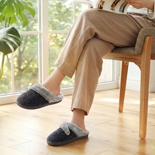 Slippers for Women Fuzzy House Slip on Indoor Outdoor Bedroom Furry Fleece Lined Ladies Comfy Memory Foam Female Home Shoes Anti-Skid Rubber Hard Sole - Image 3