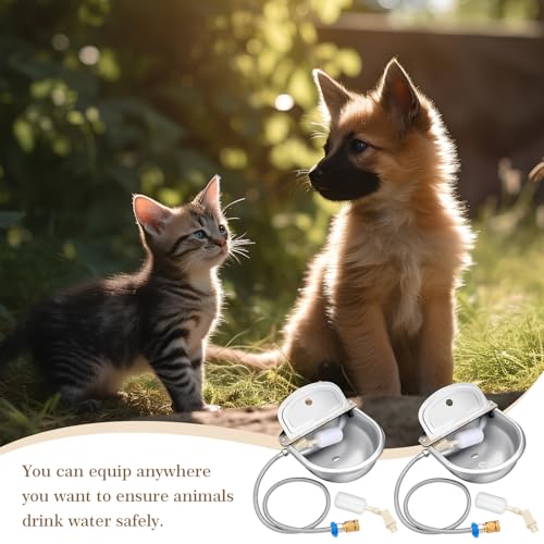 Bokon 4 Set Automatic Animal Drinking Water Trough Bowl Automatic Livestock Drinking Dispenser Stainless Steel Waterer for Horses Dogs Goat Pig with Float Pipe Connector Countersunk Bolt