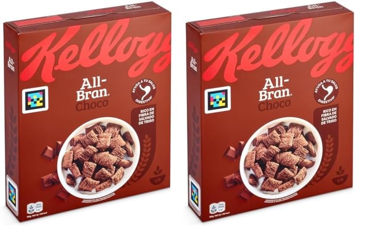 Kellogg's All-Bran Choco Almohadillas de Cereales, de Trigo Integral, 375g (Paquete de 2)